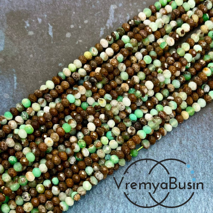 Хризопраз натур., бусины граненые рондели ок. 4.5х3 мм (нить, ок. 120 шт.)