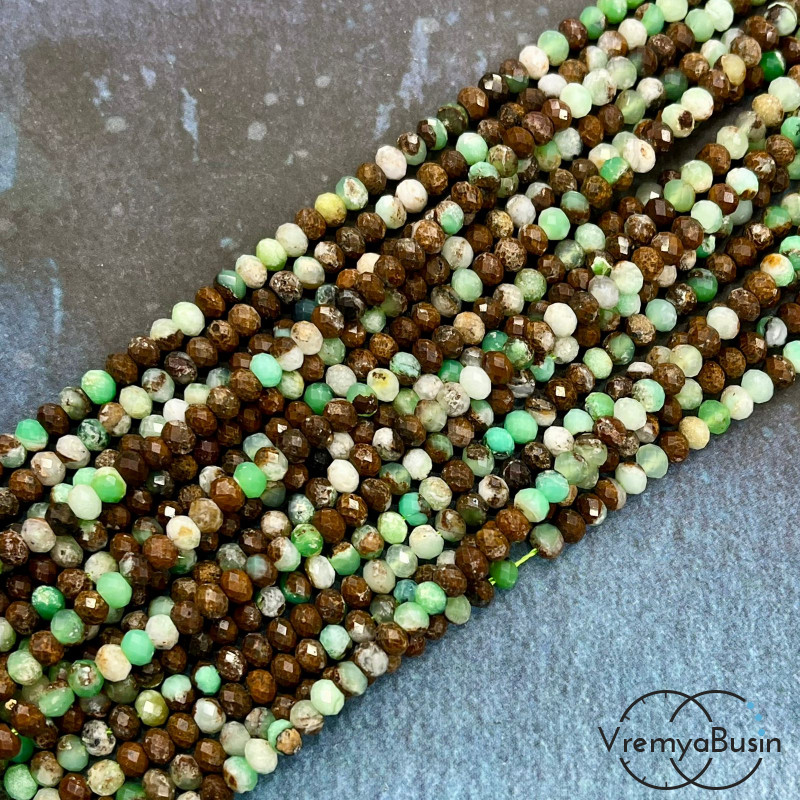 Хризопраз натур., бусины граненые рондели ок. 4.5х3 мм (нить, ок. 120 шт.)