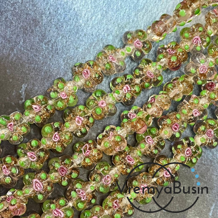 Бусины из стекла лэмпворк, цветочек 14х15х10 мм, цв.  персиковый    (1/2 нити, ок. 10 шт.)