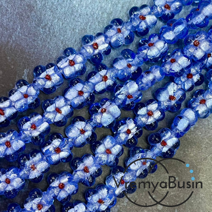 Бусины из стекла лэмпворк, цветочек 14х15х10 мм, цв. голубой     (1/2 нити, ок. 10 шт.)