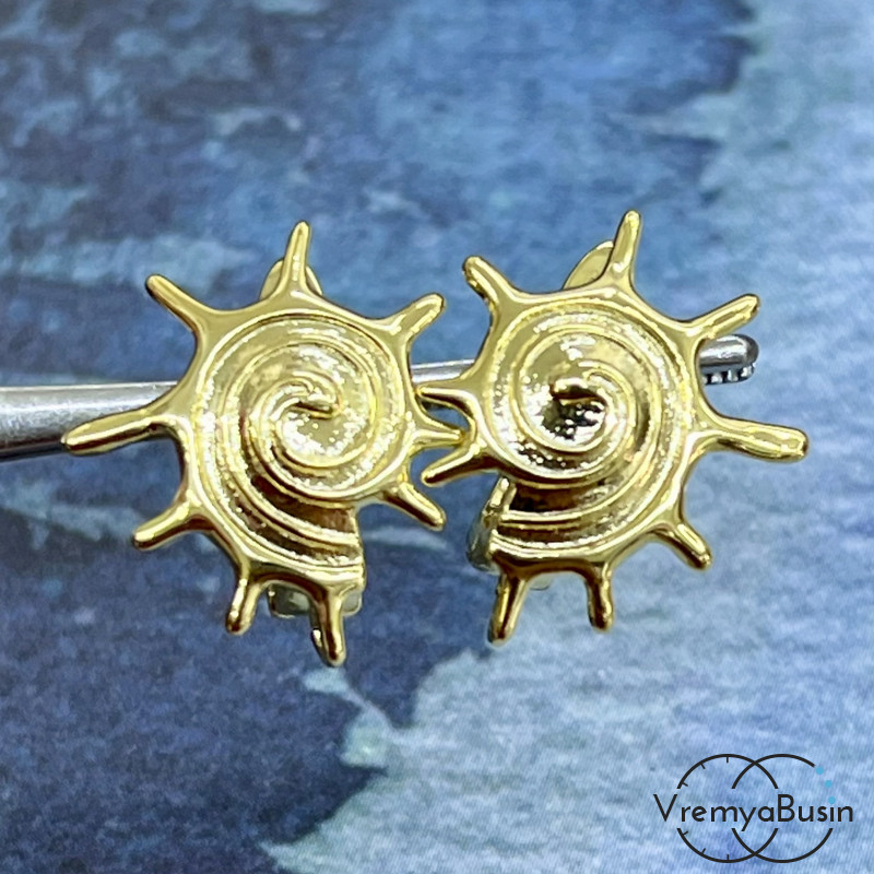 Швензы "Ракушка" с английским замком, 15х17 мм, латунь с позолотой (1 пара)