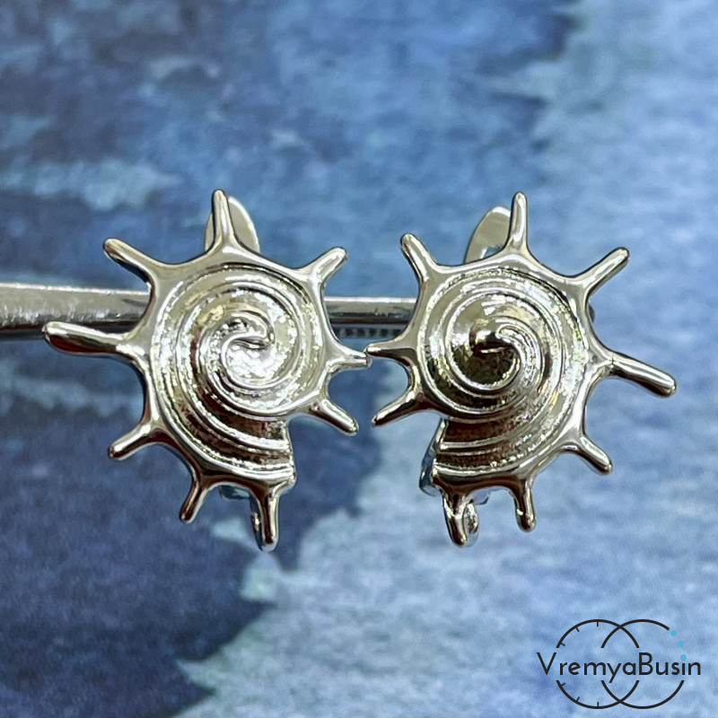 Швензы "Ракушка" с английским замком, 15х17 мм, латунь с родиевым покрытием (1 пара)