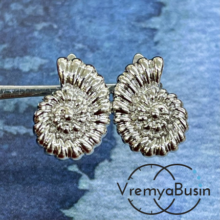 Швензы "Ракушка" с английским замком, 17х12 мм, латунь с родиевым покрытием (1 пара)