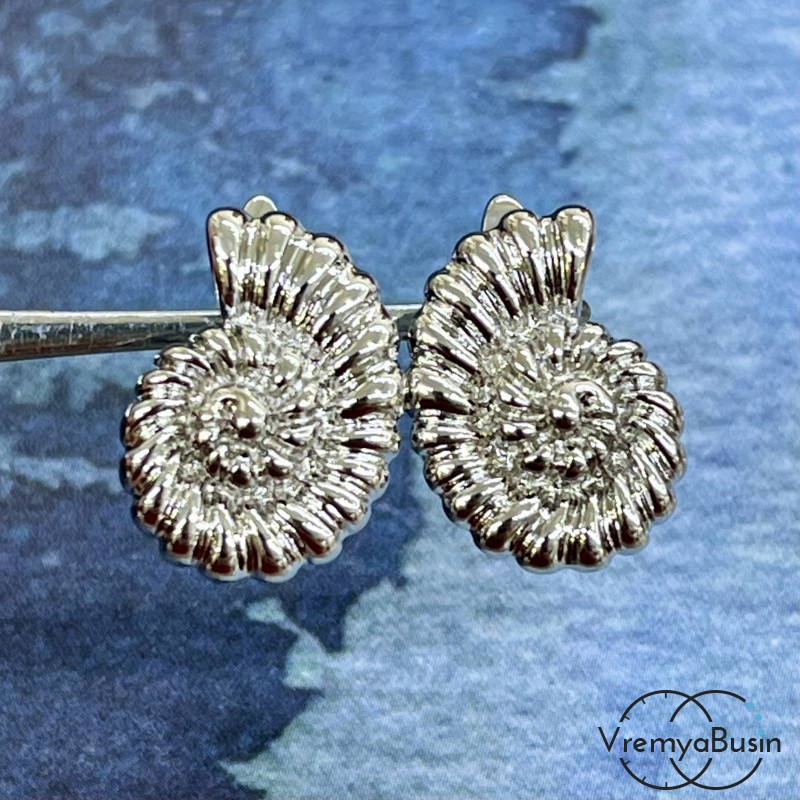 Швензы "Ракушка" с английским замком, 17х12 мм, латунь с родиевым покрытием (1 пара)