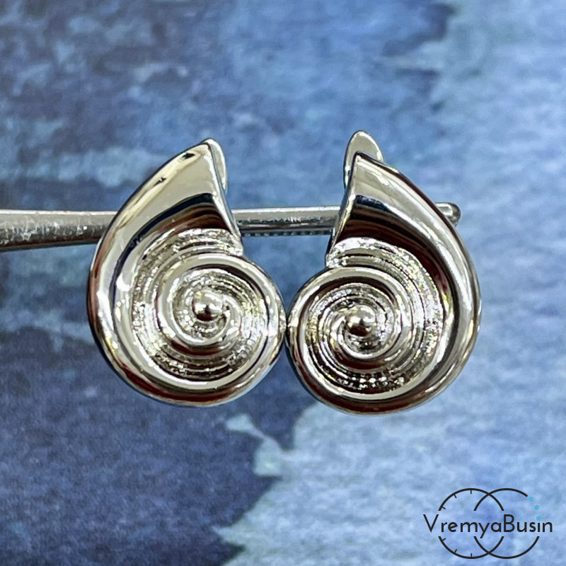 Швензы "Ракушка" с английским замком, 16х12 мм, латунь с родиевым покрытием (1 пара)