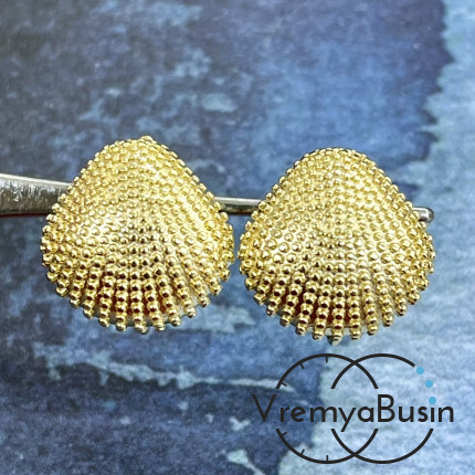 Швензы "Ракушка" с английским замком, 17х17 мм, латунь с позолотой (1 пара)