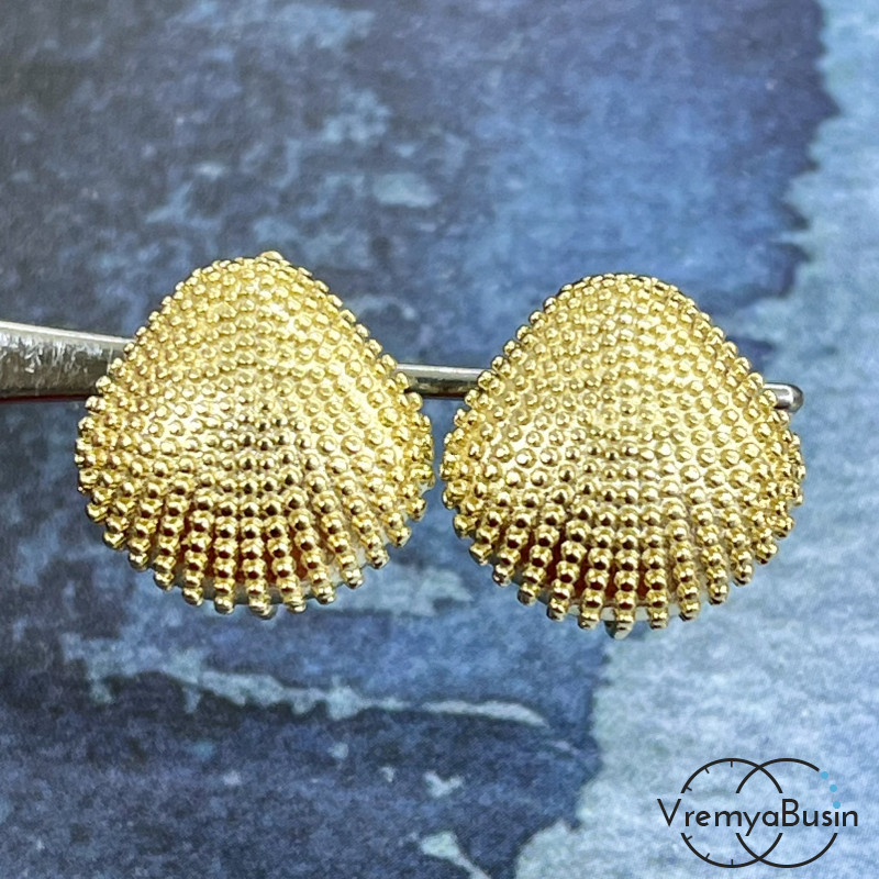 Швензы "Ракушка" с английским замком, 17х17 мм, латунь с позолотой (1 пара)