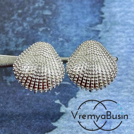 Швензы "Ракушка" с английским замком, 17х17 мм, латунь с родиевым покрытием (1 пара)