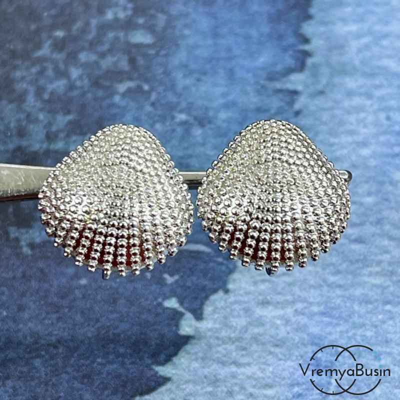 Швензы "Ракушка" с английским замком, 17х17 мм, латунь с родиевым покрытием (1 пара)