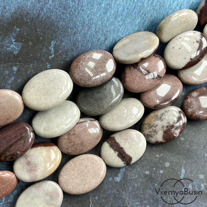 Яшма, бусины овальные плоские ок. 18х25 мм (нить, ок. 16 шт.)