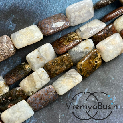 Яшма, бусины плоские прямоугольники ок. 18х25 мм (нить, ок. 16 шт.)