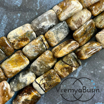 Яшма, бусины плоские прямоугольники ок. 18х25 мм (нить, ок. 16 шт.)