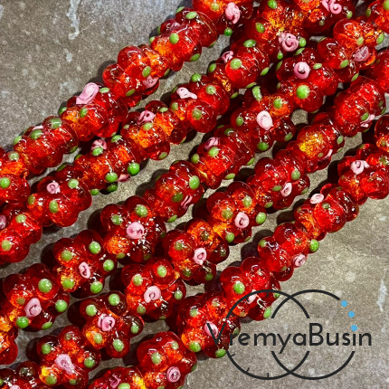 Бусины из стекла лэмпворк, цветочек 14х15х10 мм, цв.   красный  (1/2 нити, ок. 10 шт.)