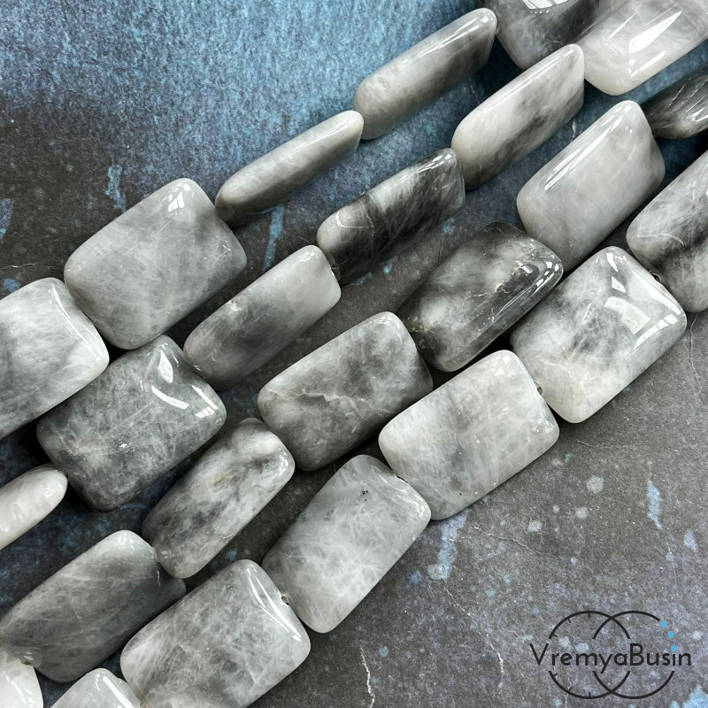 Кошачий глаз натур., бусины плоские прямоугольники ок. 18х25 мм (нить, ок. 16 шт.)