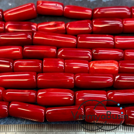 Коралл натуральный, бусина крупные трубочки, ок. 8х20 мм, цв. красный (нить, ок. 20 шт.)