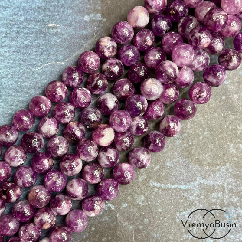 Лепидолит сливовый натур.,  бусины гладкие шарики ок. 8.5 мм (ок. 23 шт.)