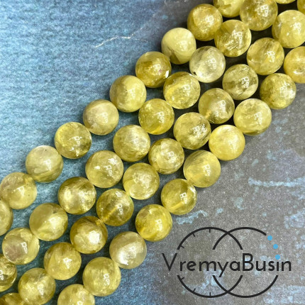 Лепидолит лимонный натур.,  бусины гладкие шарики ок. 10.5 мм (ок. 18 шт.)