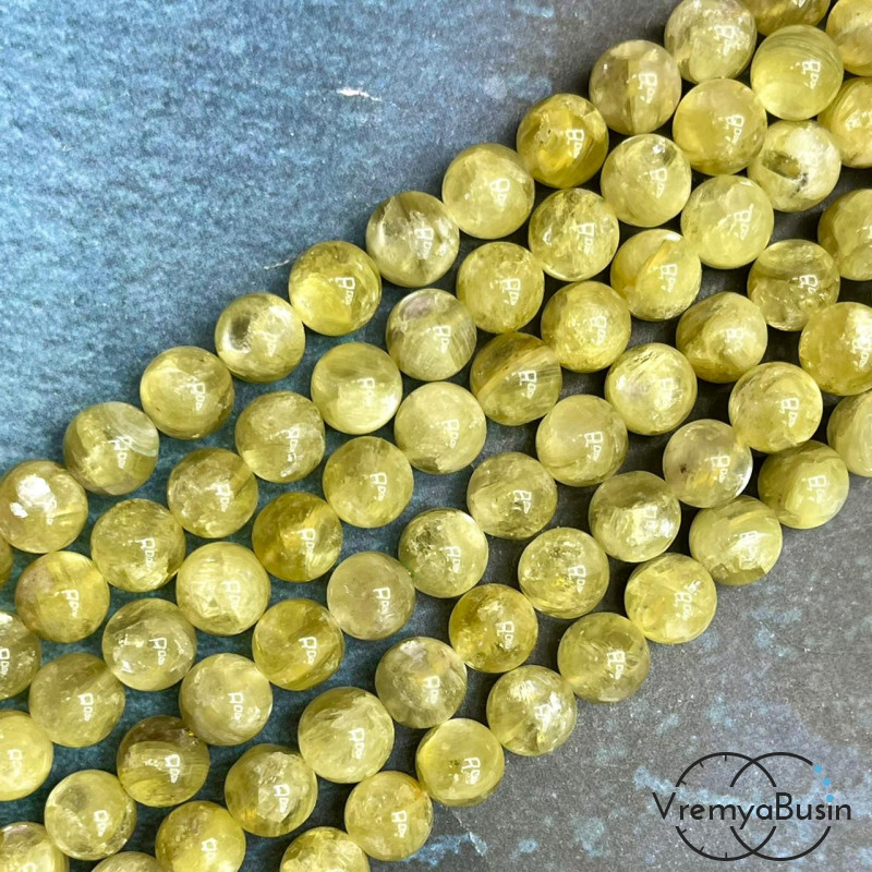 Лепидолит лимонный натур.,  бусины гладкие шарики ок. 8.5 мм (ок. 23 шт.)