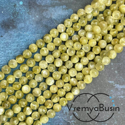 Лепидолит лимонный натур.,  бусины гладкие шарики ок. 6.5 мм (ок. 28 шт.)