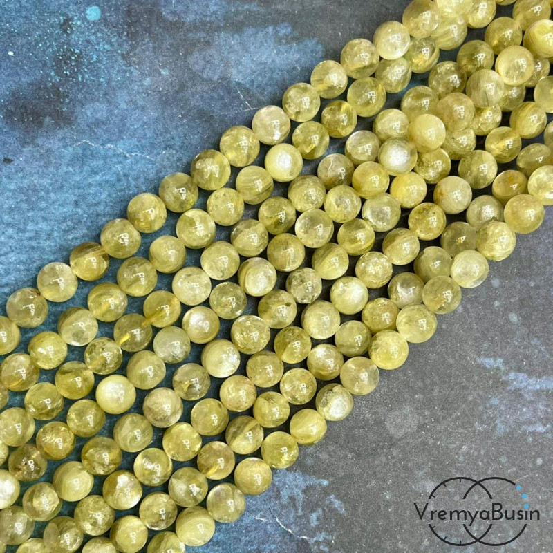 Лепидолит лимонный натур.,  бусины гладкие шарики ок. 6.5 мм (ок. 28 шт.)