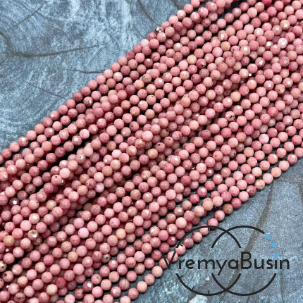 Родонит,  бусины шарики 3 мм с ювелирной огранкой  (нить, ок. 40 см.)