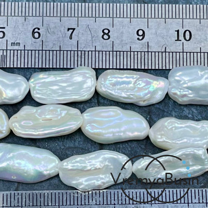 Жемчуг натуральный барочный,  овальный плоский ок. 12х20 мм, цв. белый (1 шт.)