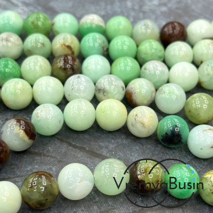 Хризопраз, шарик гладкий ок. 10 мм (1/2 нити, ок. 19 шт.)