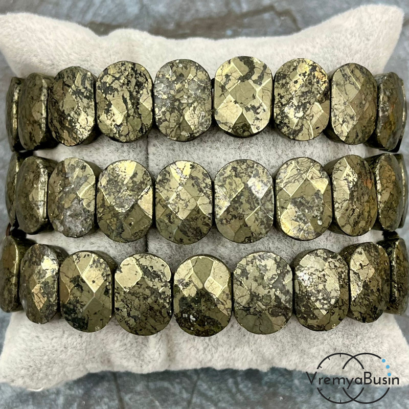 Пирит. Бусины граненые с 2 отверстиями 10х14 мм (ок. 19 шт.)