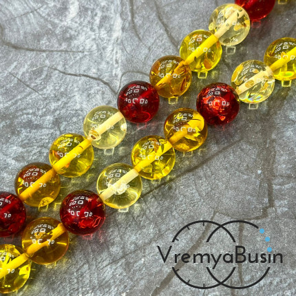 Янтарь, имит. из смолы,  бусины   шарики 14 мм       (нить, ок.   40  шт.)