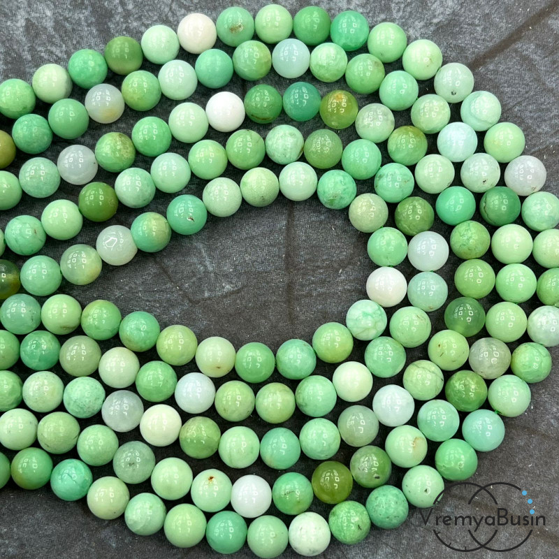 Хризопраз, шарик гладкий ок. 7 мм (1/2 нити, ок. 24 шт.)
