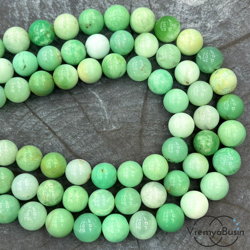 Хризопраз, шарик гладкий ок. 10 мм (1/2 нити, ок. 19 шт.)