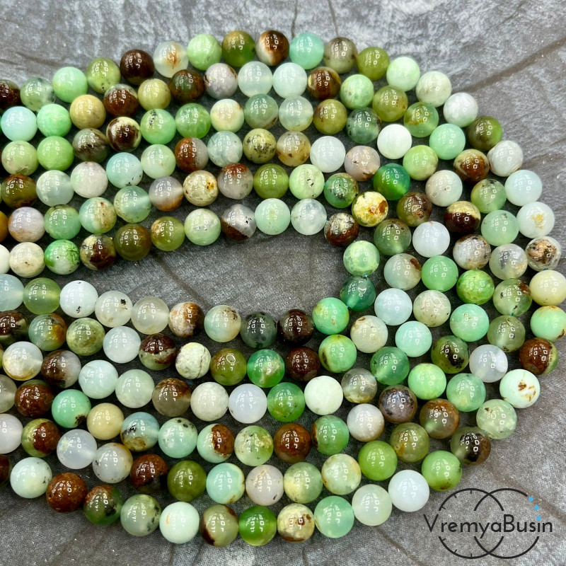 Хризопраз, шарик гладкий ок. 7 мм (1/2 нити, ок. 24 шт.)