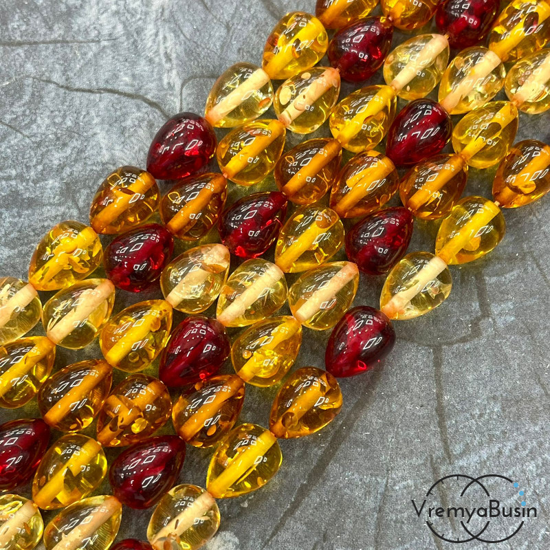 Янтарь, имит. из смолы,  бусины   капли 10х14 мм       (нить, ок.    40 шт.)