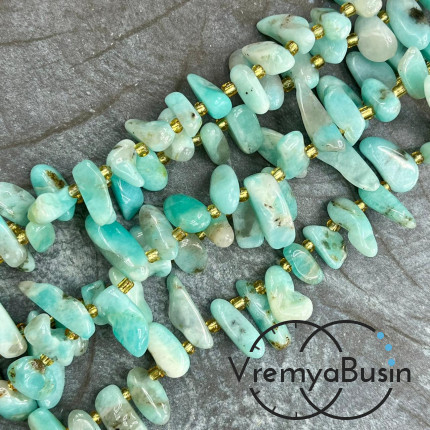 Амазонит, галтовка палочки, ок. 10х15-20 мм (нить, ок.  55 шт.)
