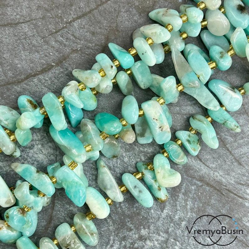 Амазонит, галтовка палочки, ок. 10х15-20 мм (нить, ок.  55 шт.)