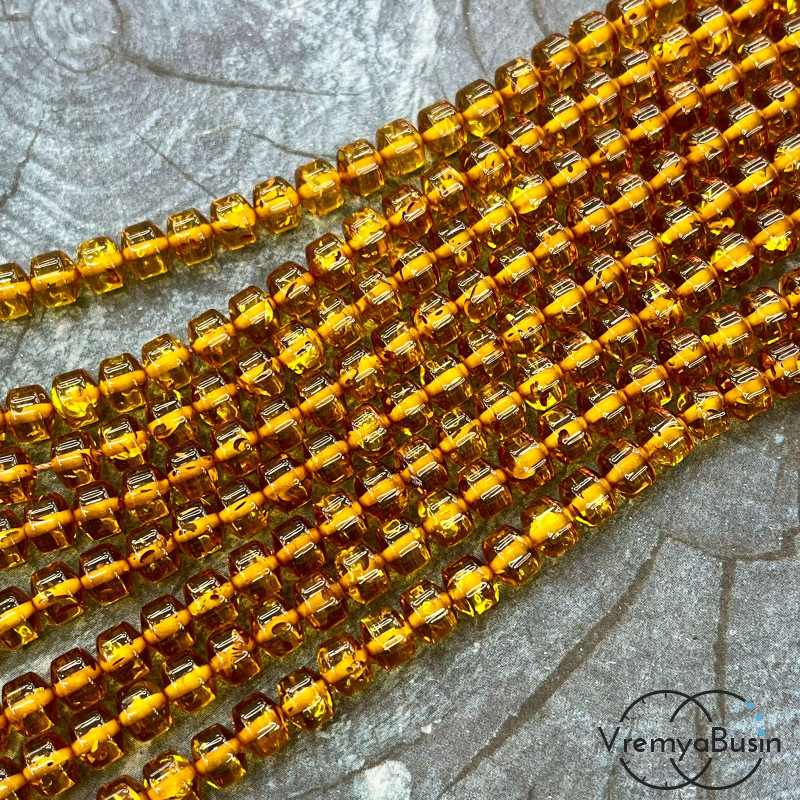 Янтарь, имит. из смолы,  бусины    рондель 7х6 мм      (нить, ок.   95  шт.)
