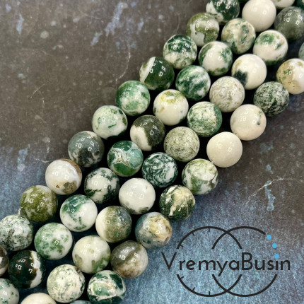 Агат моховый, шарик гладкий 10 мм (1/2 нити. ок. 19 шт.)