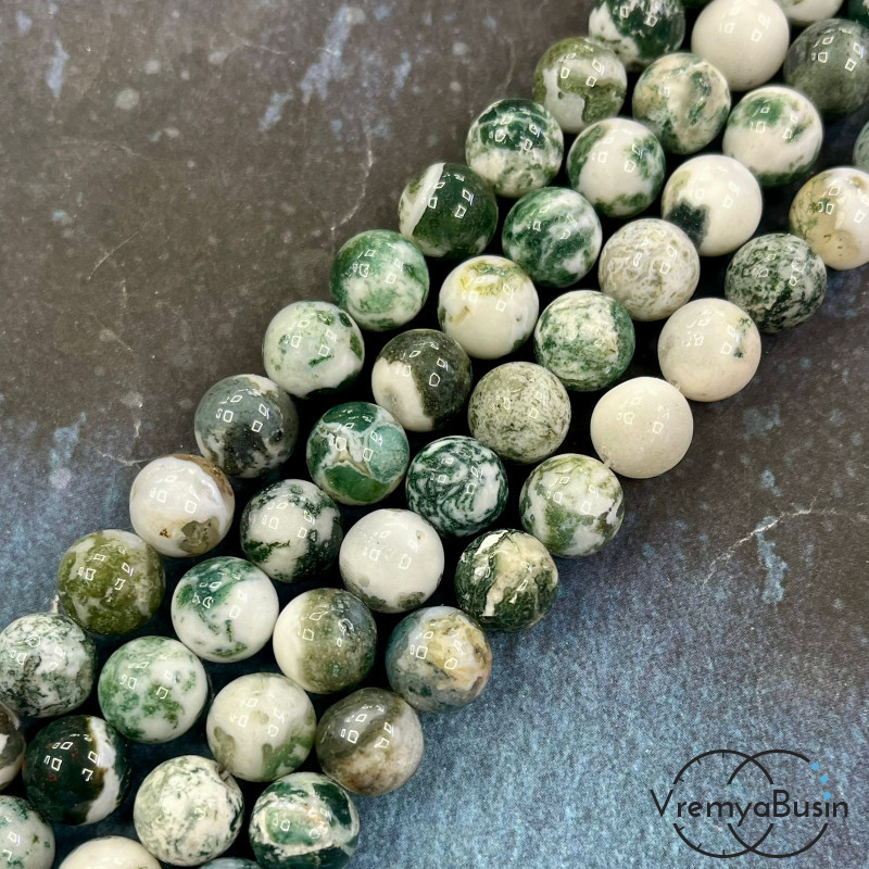 Агат моховый, шарик гладкий 10 мм (1/2 нити. ок. 19 шт.)