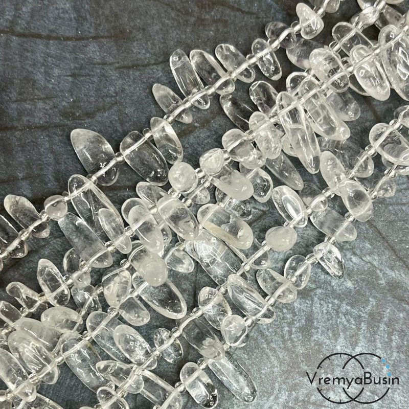 Горный хрусталь, галтовка палочки, ок. 10х15-20 мм (нить, ок.  55 шт.)
