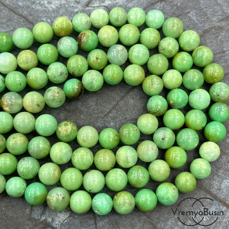 Хризопраз, шарик гладкий ок. 8 мм (1/2 нити, ок. 24 шт.)