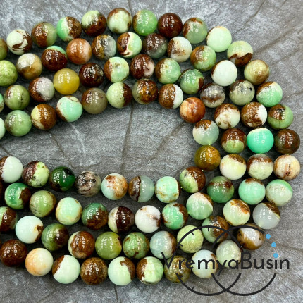 Хризопраз, шарик гладкий ок. 8 мм (1/2 нити, ок. 24 шт.)