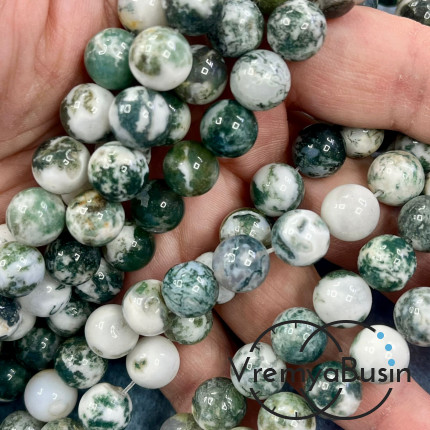 Агат моховый, шарик гладкий 10 мм (1/2 нити. ок. 19 шт.)