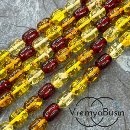 Янтарь, имит. из смолы,  бусины   бочонки 10х14 мм       (нить, ок.    38 шт.)