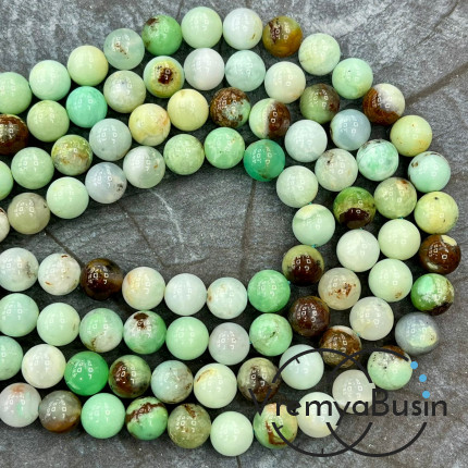 Хризопраз, шарик гладкий ок. 8 мм (1/2 нити, ок. 24 шт.)