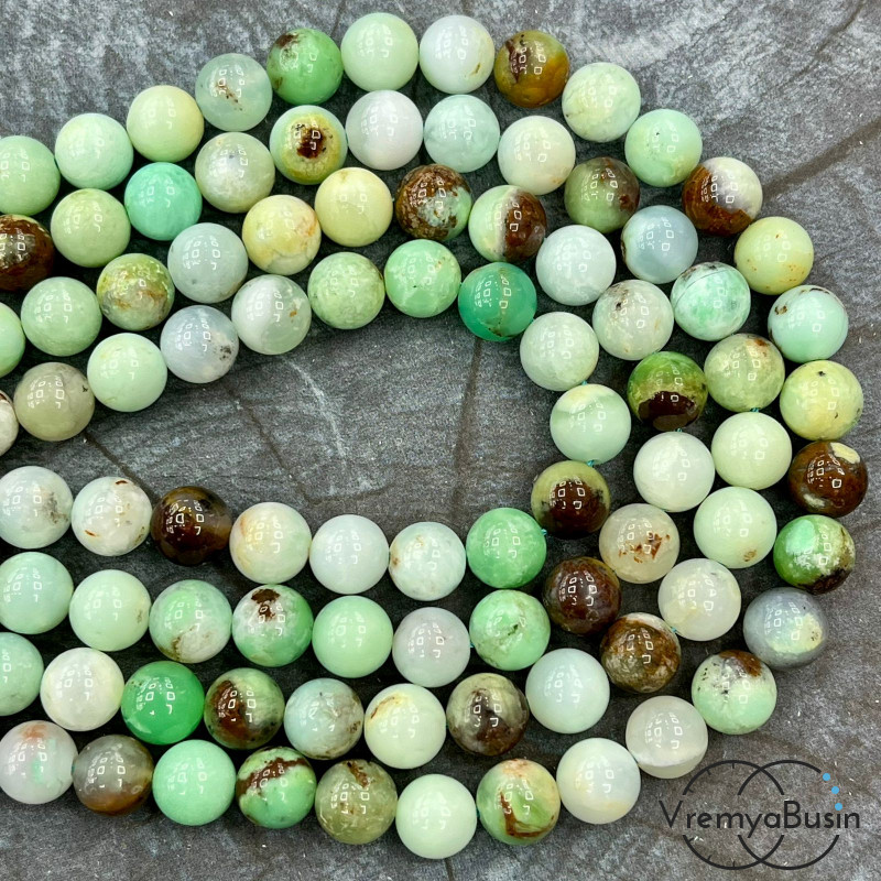 Хризопраз, шарик гладкий ок. 8 мм (1/2 нити, ок. 24 шт.)