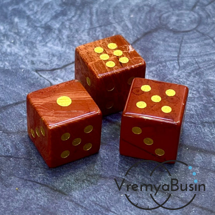 Яшма красная. Игральные кости из камня, кубик 15х15 мм  (1 шт.)