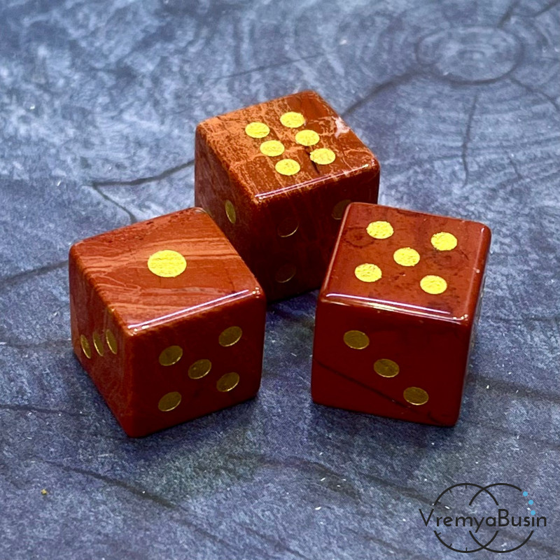 Яшма красная. Игральные кости из камня, кубик 15х15 мм  (1 шт.)