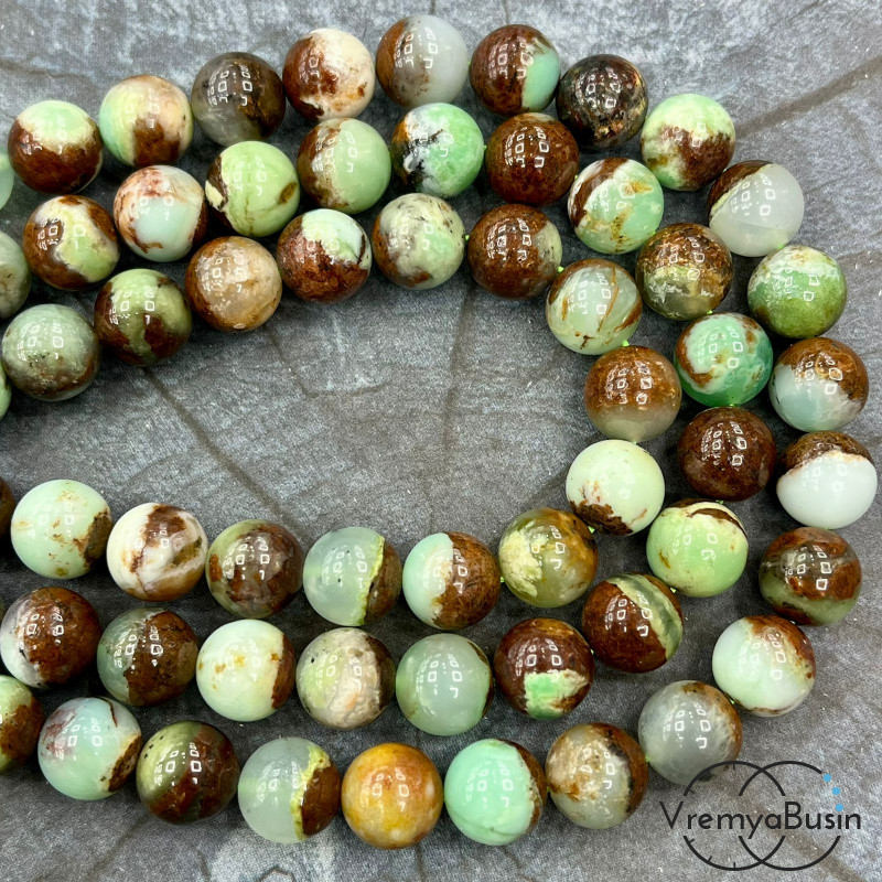 Хризопраз, шарик гладкий ок. 10 мм (1/2 нити, ок. 19 шт.)