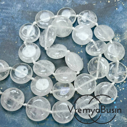 Горный хрусталь, таблетка плоская 16х6 мм (1/2 нити, ок. 12 шт.)