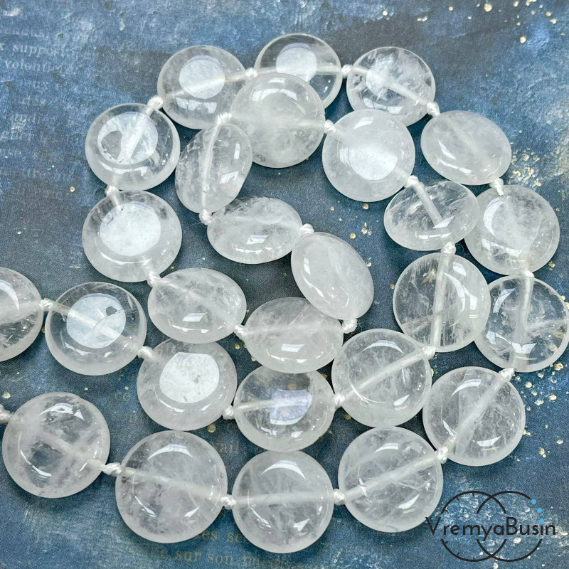 Горный хрусталь, таблетка плоская 16х6 мм (1/2 нити, ок. 12 шт.)